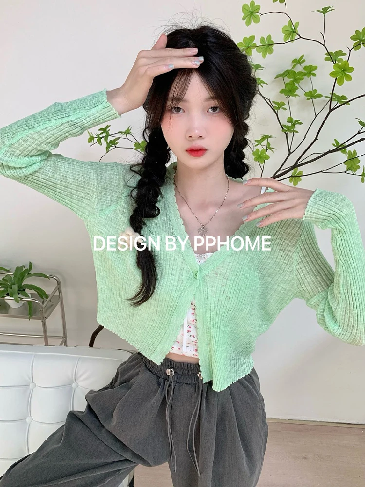 Sunscreen Cardigan Ice Silk Cardigan Summer Light And Thin Outer  Long-sleeved Knitted Cardigan All-match Short Top 8 Colors - Women Shirt -  AliExpress