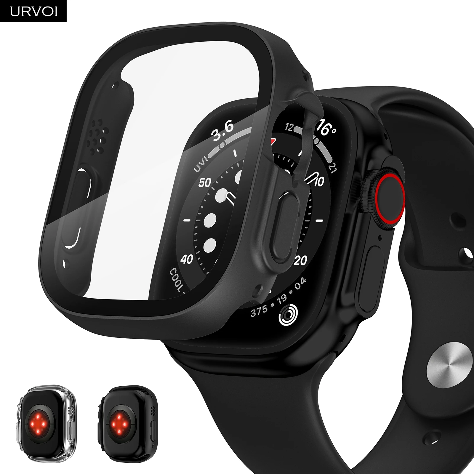 Watch Accessories, Apple Watch Screen Protector Case, PC+Tempered Glass Cover for Apple Watch ultra 1 2