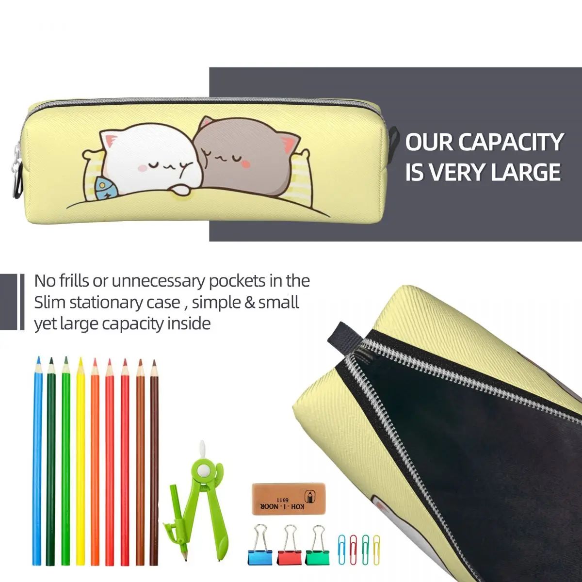 Peach And Goma Mochi Cat Sleeping Pencil Cases Cute Pencil Pouch Pen for Girls Boys Large Storage Bag School Supplies Gifts