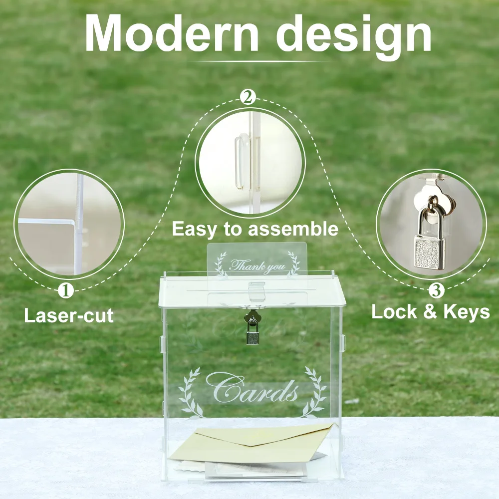 OurWarm wedding card box for wedding reception clear card box with lock gift money holder for reception anniversary