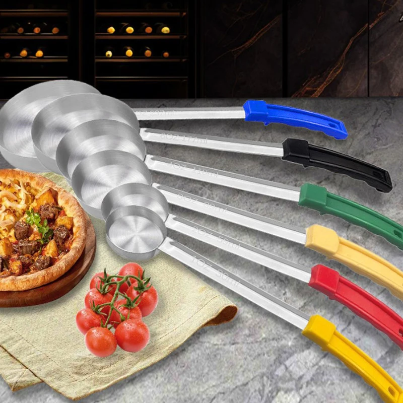 Stainless Steel Sauce Spoon Long Rubber Handle Anti-Hot Pizza Spread Ladle Measuring Soup Spoon