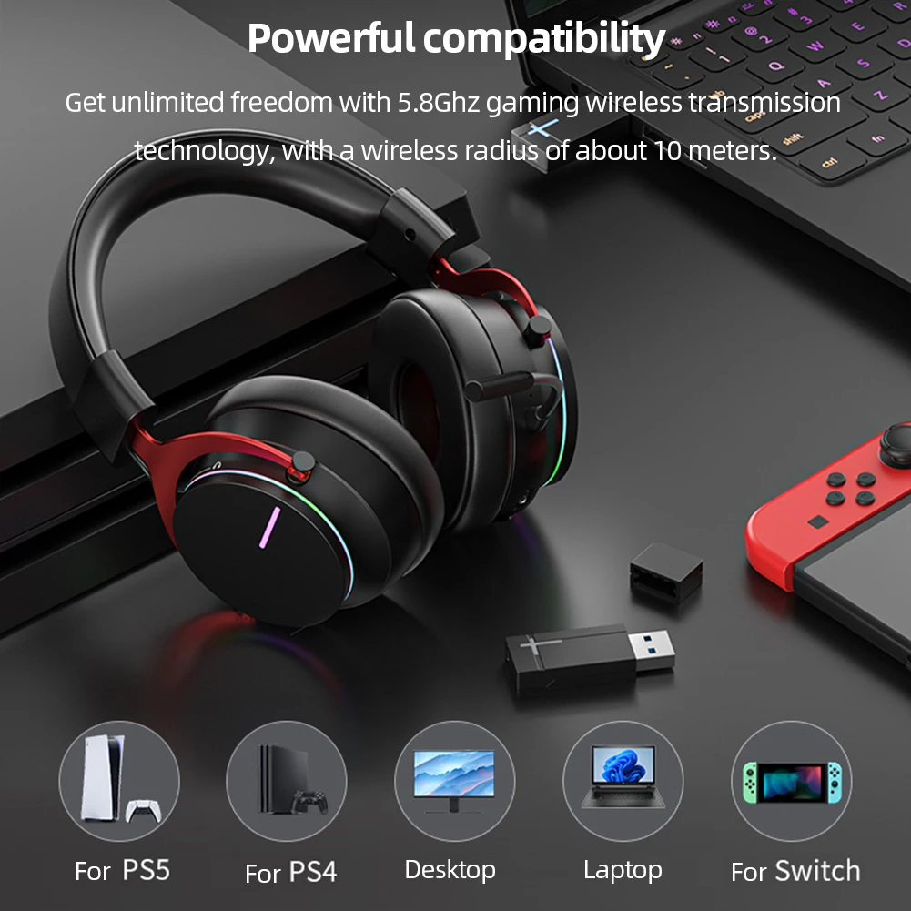 Cuffie Wireless Auricolari Stereo Over-Ear Cuffie Da Gioco Più Lunghe Compatibili Per Console Di Gioco Switch Ps5 Ps4