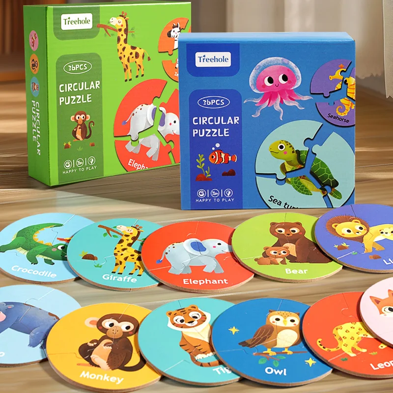 Educational Puzzles Round Puzzle Toys Circular Animal Pairing Board Game