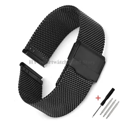 Elegant Milanese Mesh Stainless Steel Watch Band - Universal Fit, Heavy Duty Bracelet - 24mm (0.6mm - Black)