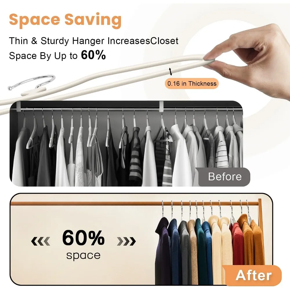 20 Pack Upgraded Short Neck Vertical Space Saver Hangers, 360 Degree Swivel Hooks, Non-Slip Hangers, Liquid Silicone, Smooth as