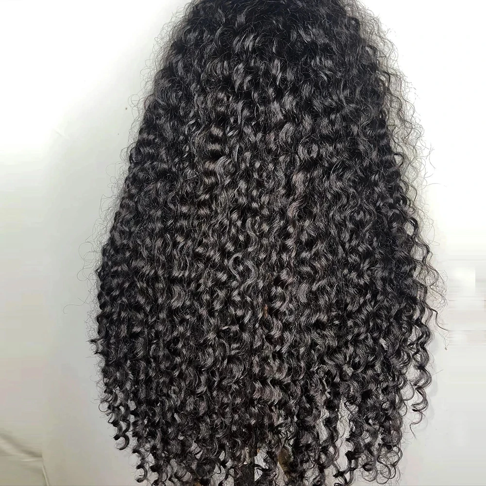 RONGDUOYI Deep Kinky Curl Synthetic Wig Long Black Curl Heat Fiber Natural Hairline Lace Front Wigs Daily Use Soft Hair