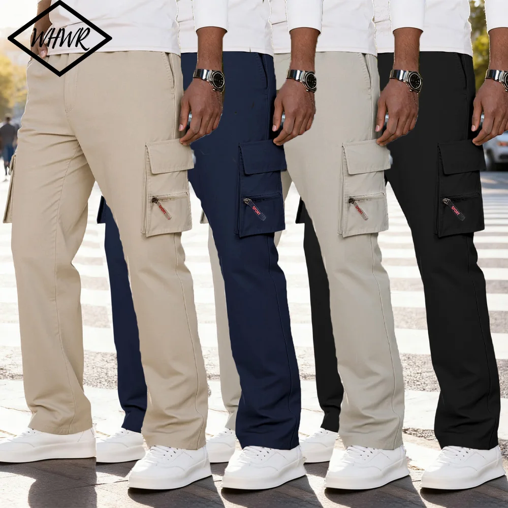 Men's Cargo Pants Casual Loose Multi Pocket Durable Workwear Male Trousers Outdoor Elastic Waist Hiking Joggers Straight Pants