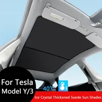 Sunshades For Tesla Model 3 Sunroof Highland 2025 Model Y 2020-25 Ice Cloth Buckle Sun Pare Glass Front Rear Skylight Accessory 1