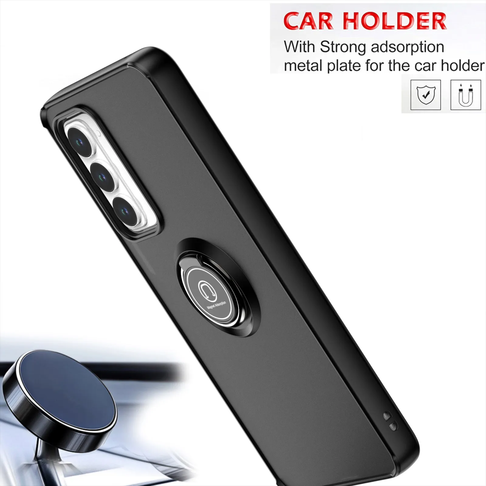 Enhanced Armor Matte Case with Ring Magnetic Stand Holder - Shockproof Protective Shell Cover