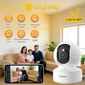 BoyKeep 2K Smart WiFi Security Camera Dual Band 5G/2.4GHz Indoor Surveillance Camera, 360° PTZ, IR Night Vision, Two-Way Audio 1