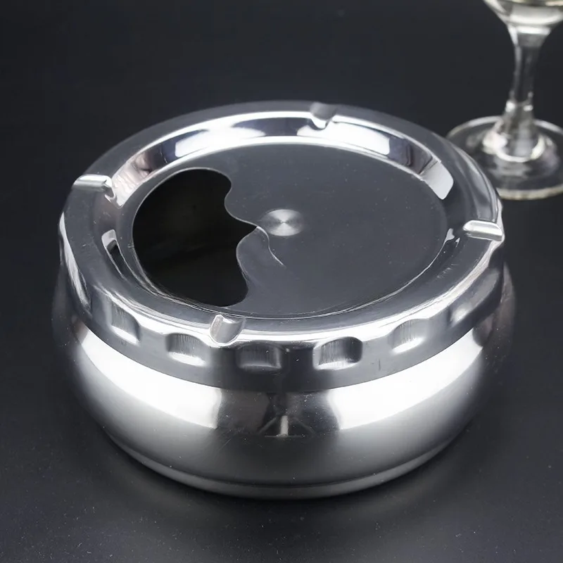 European stainless steel ashtray with cover home automatic extinguishing living room bedroom round smoke cup large anti-fall stainless steel ashtray,metal ashtray