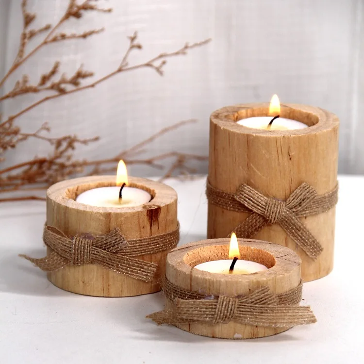 Portacandele in legno rustico per la casa Base rotonda a candela Tea Light  Candle Decor matrimonio compleanno centrotavola decorazioni - AliExpress