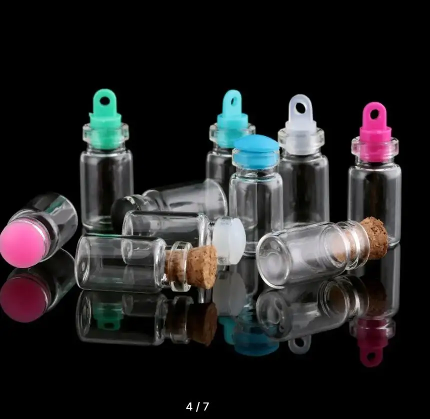 Small Drift Bottle Glass Jars Decoration Mini DIY Containers Message Vials Ornaments Cork Stopper Rainbow Wishing Bottle 5Pcs
