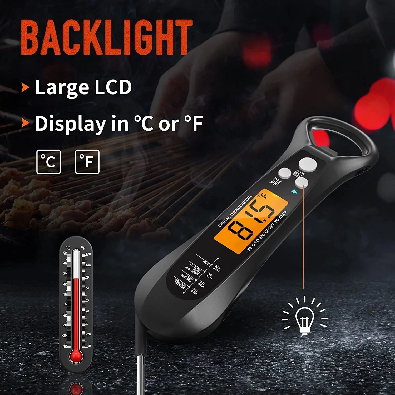 Digital Instant Read Thermometer- Precise, Backlight, Magnet