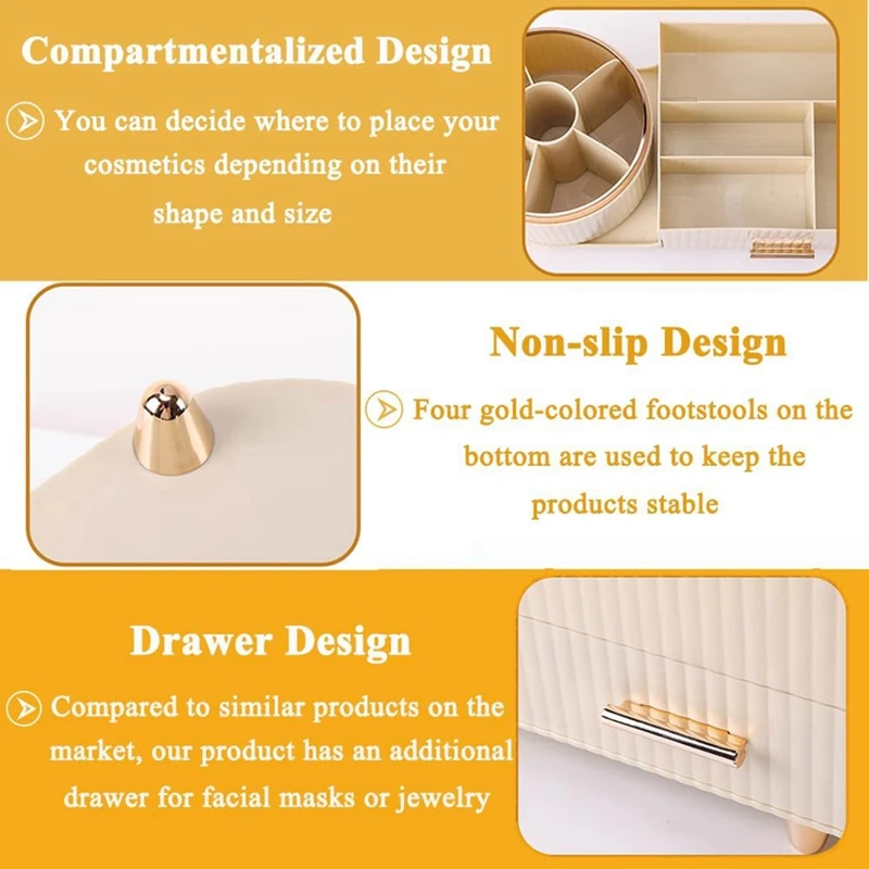 Makeup Organizer Countertop With Drawers 360 Rotating Makeup Brush Holder Capacity Skincare Organizer For Vanity Easy Install 3