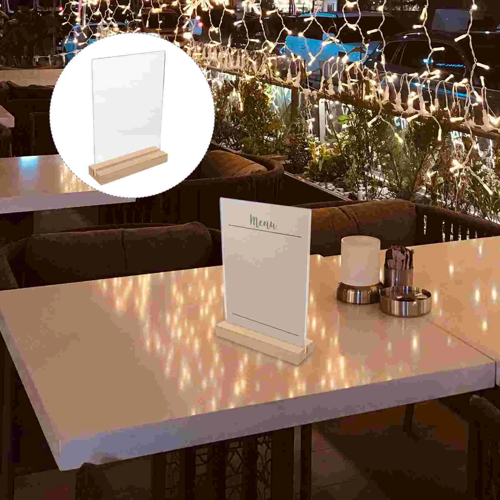 

Clear Menu Display Stand Desktop Poster Holder Acrylic Sign Holder for Restaurants with Wood Base