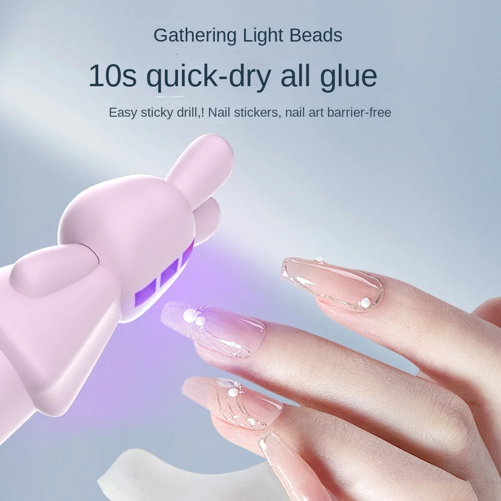 Adjustable Portable Nail Dryer Lamp Quick Drying Cute Rabbit Shape Handheld UV LED Light 3 LED Lights Wearable