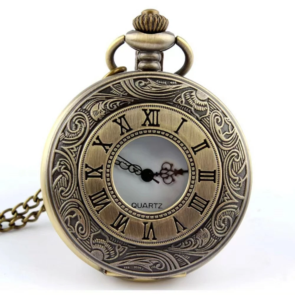 Quartz pocket watches rustic retro roman openwork pocket watches men's and women's clothing accessories quartz