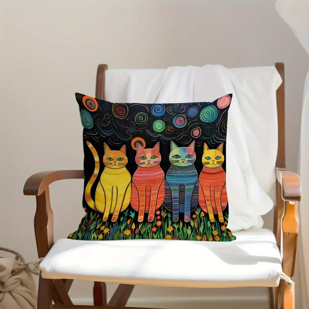 1pc Cats Flannel Pillowcase For Household Sofas, Office Chairs, Pattern Printed Pillowcases, Cushions, Pillowcases