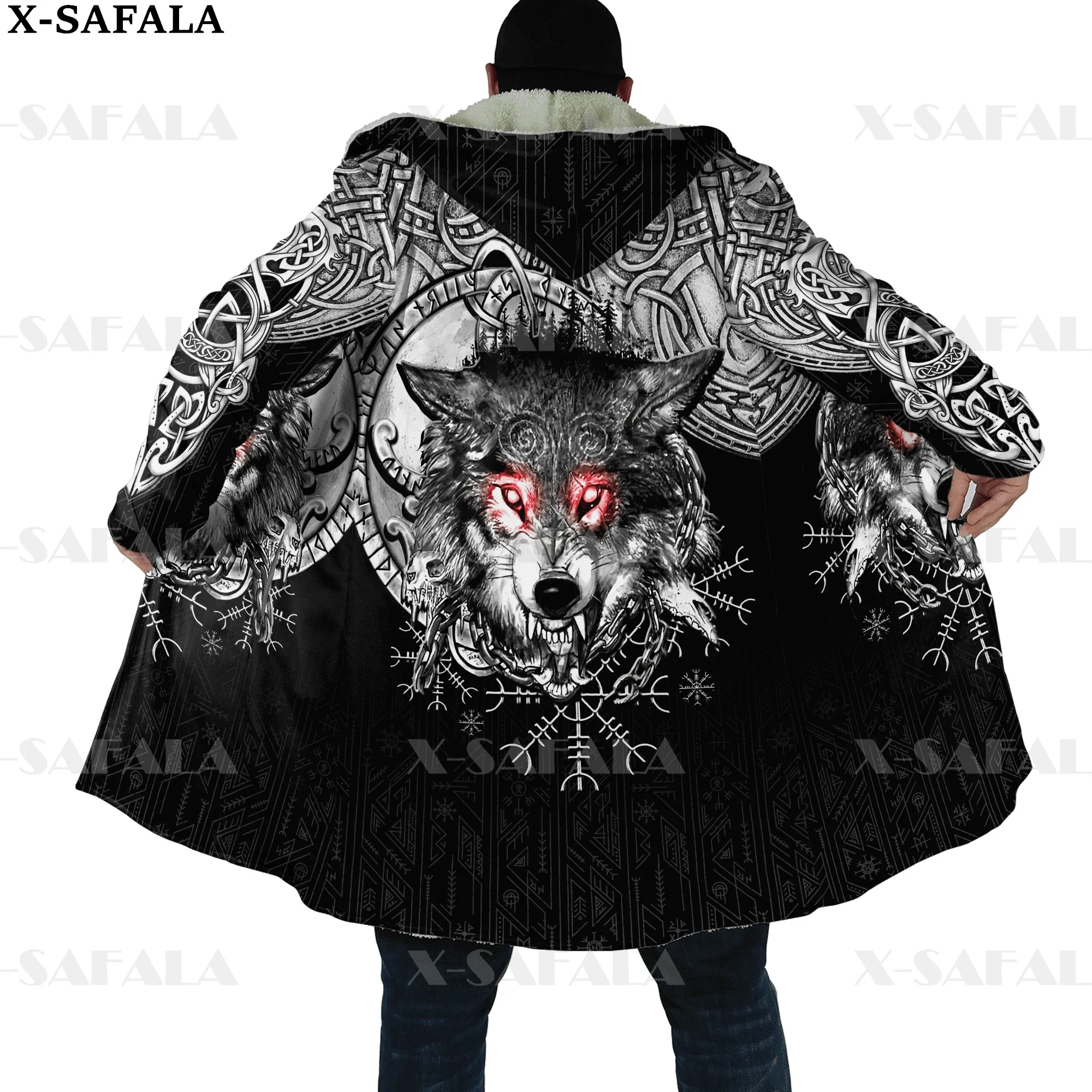 

Viking Odin Tattoo Vegvisir Rune Raven Thick Warm Hooded Cloak Men Overcoat Coat Windproof Fleece Cape Robe Hooded Blanket-6