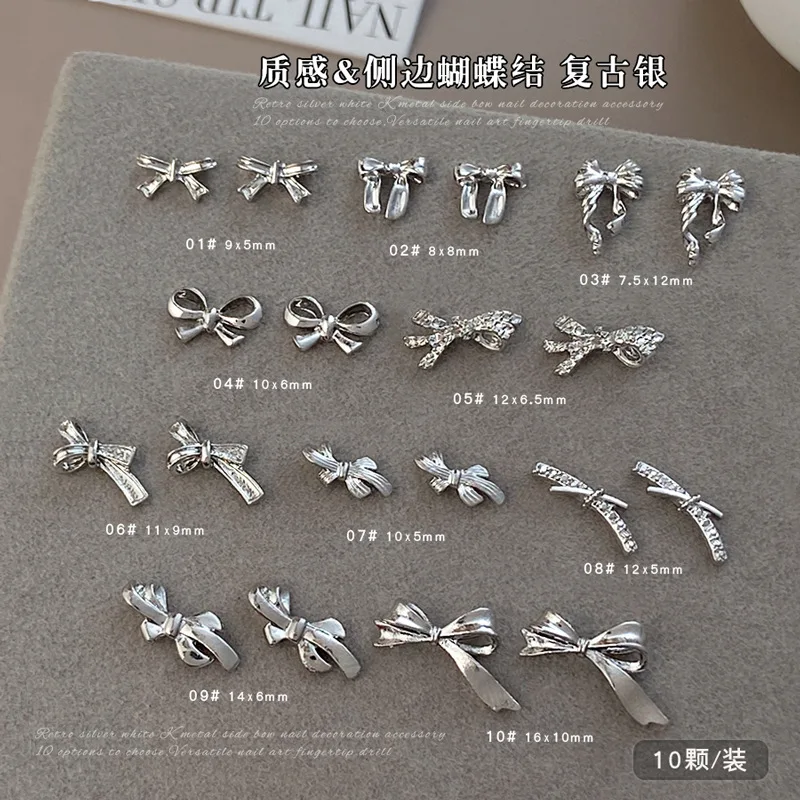 금속 3D 네일 아트 활 타이 참 리본 액세서리 부품, 매니큐어 장식, 손톱 장식, 디자인 용품, 재료 C, 20 개