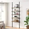Adjustable Tall 5 Tiers Narrow Ladder Bookshelf with Open Storage Tiered Shelf Metal Frame Wooden Industrial Rectangular Office 1