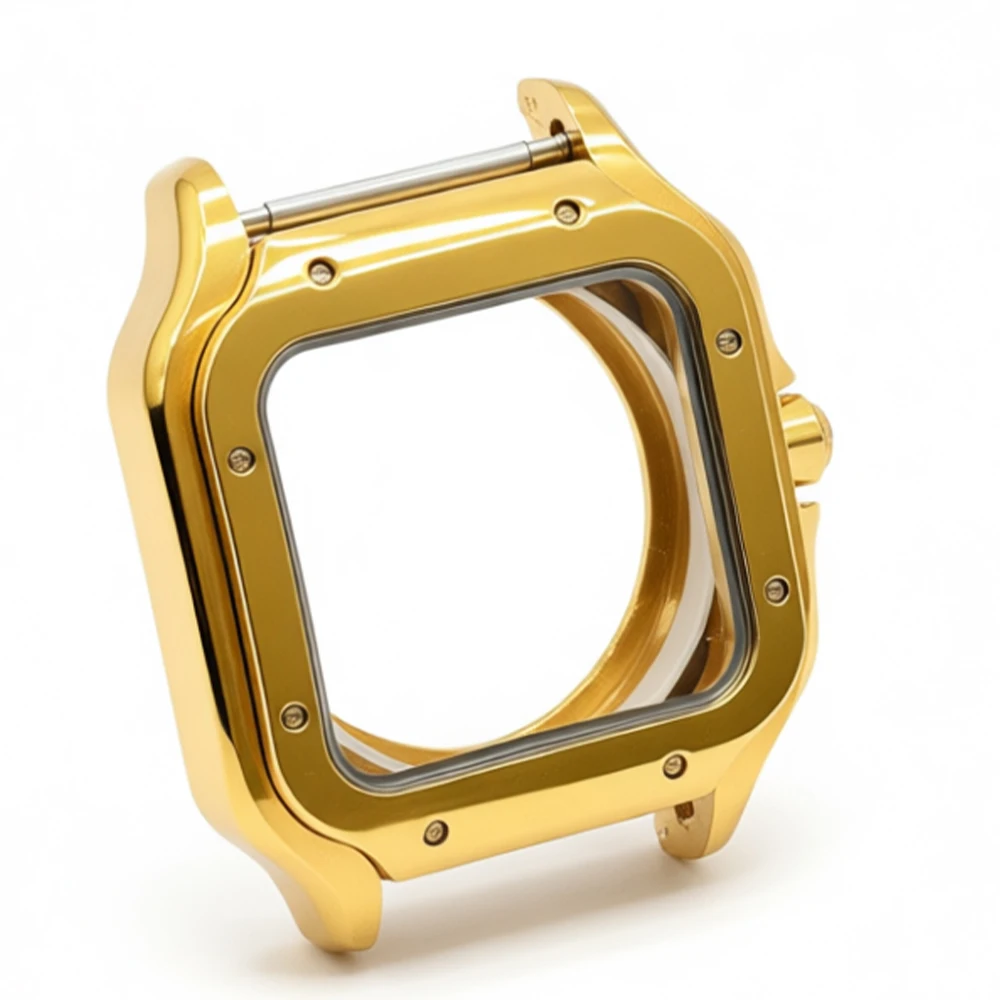 Golden Stainless Steel Waterproof Watch Case and Strap for 38MM Square Men's Watch