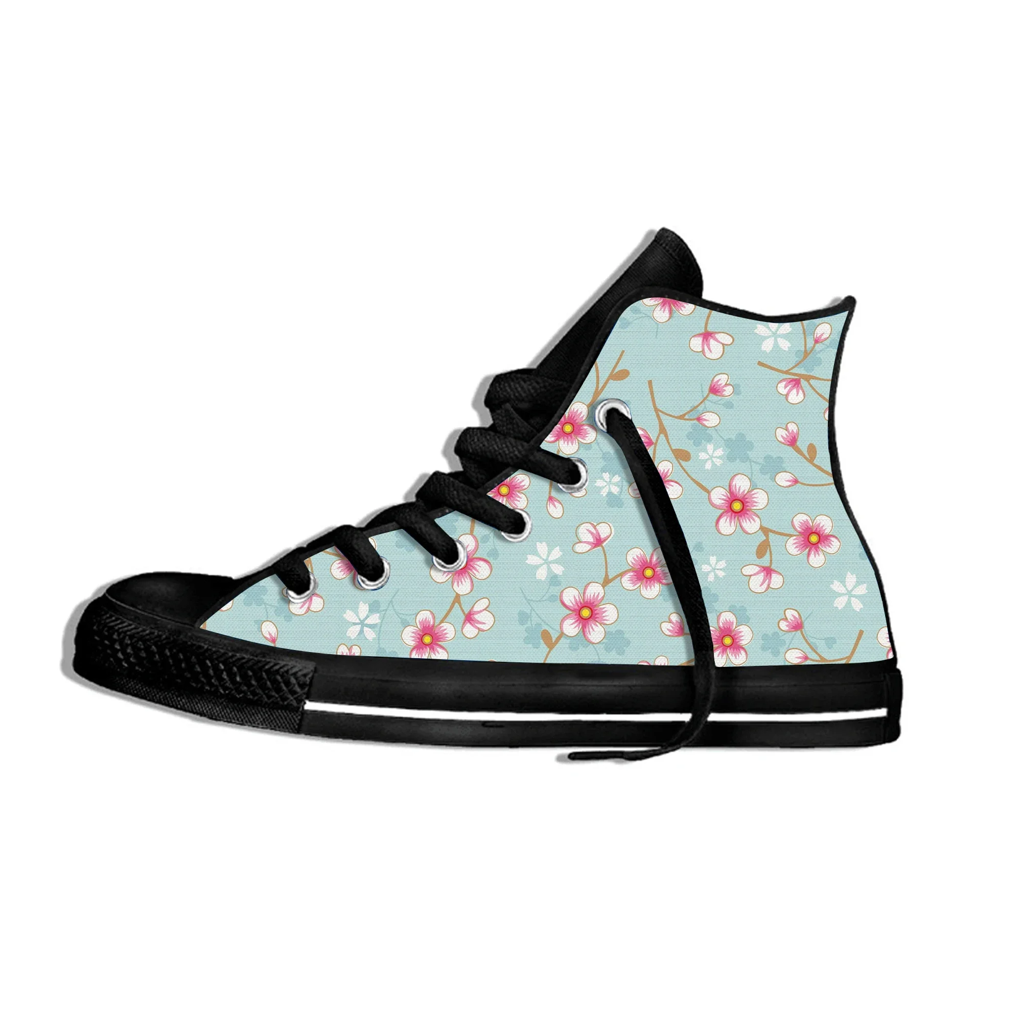 Hot Cherry Blossom Sakura Japan Art New Arrive Fashion Lightweight High Top Canvas Shoes Men Women Casual Breathable Sneakers