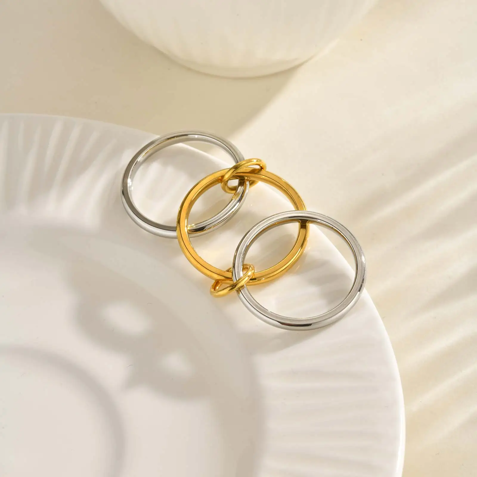 vnox Multilayer Connecting Rings Set stainless steel Mixed color simple round ring Jewelry gifts