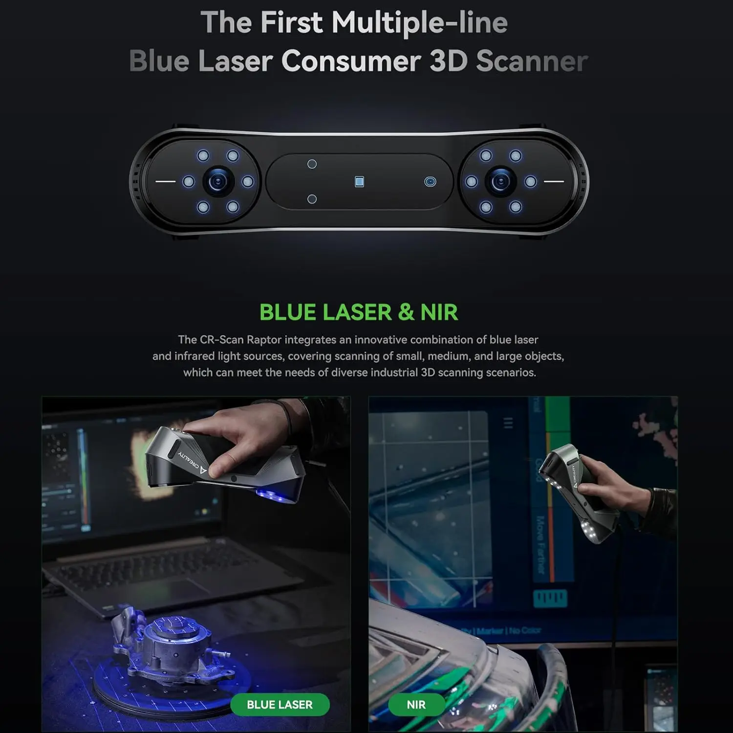 Creality 3D Scanner CR-Scan Raptor 0.02mm Accuracy for 3D Printing Multiple-line Blue & NIR Consumer Handheld Scanner Anti-Shake 3d scanner