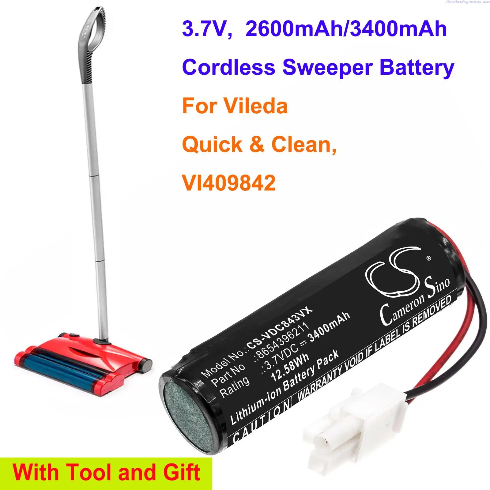 

2600mAh/3400mAh Vacuum Cleaner Battery 8654396211 for Vileda Quick&Clean, VI409842