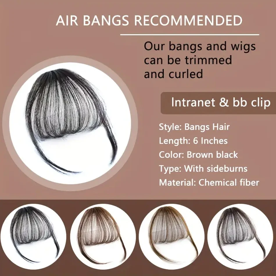 Synthetic Straight Fringe Bangs Hair Extension With Temples Easy To Wear Clip In Bangs For Women Invisible Synthetic Bang Hair hair bangs