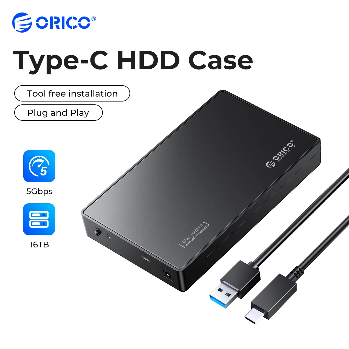 ORICO 3.5 inch Hard Drive Enclosure SATA to USB 3.0 External HD Case for 2.5/3.5 Inch SSD Disk HDD Box Case for PC Support UASP