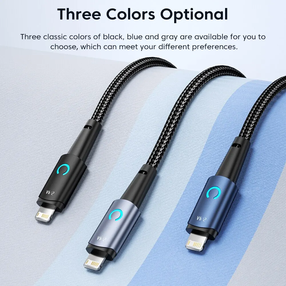 Toocki Dual USB A to Type C/Lightning LED Fast Charging Cable