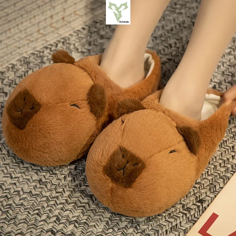 Capybara Plush Slippers Cartoon Lovely Capibara Popping Circle Soft Stuffed Animals Plushy Shoes Winter Indoor Warm Slipper 3