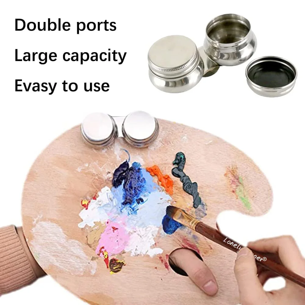 1/2pcs Stainless Steel Palette Cup Large Mouth Double Dipper Palette Cup Portable with Lid Art Oil Pot for Acrylic Oil Painting 3