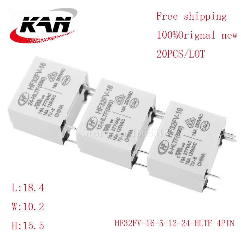 

Free shipping 20pcs relay HF32FV-16-5-HLTF HF32FV-16-12-HLTF HF32FV-16-24-HLTF 5VDC 12VDC 24VDC 16A 277VAC 4PIN Original New