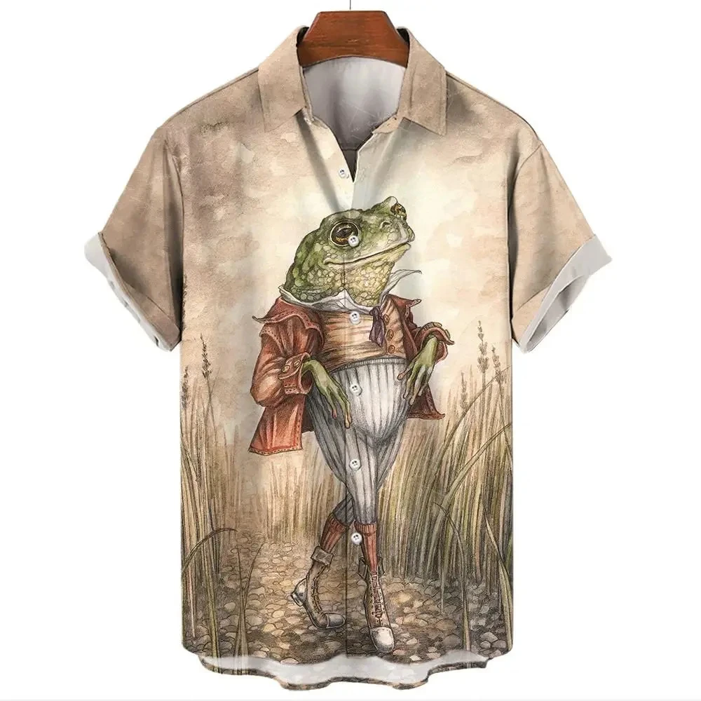 Funny Frog 3D Print Streetwear Man/Women Casual Fashion Short Sleeves Hawaii Shirts Lapel Button Shirt Oversized Unisex Clothes