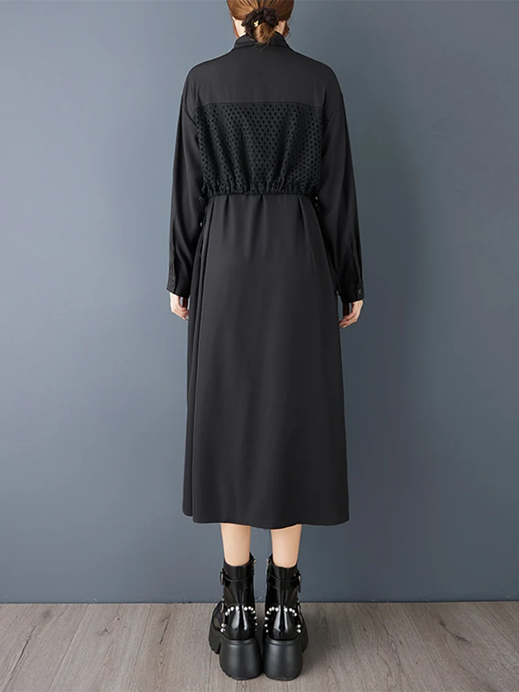 Oversized Patchwork Shirt Long Sleeve Dresses For Women New Loose Casual Vintage Midi Dress Elegant Clothing Spring Autumn 2025