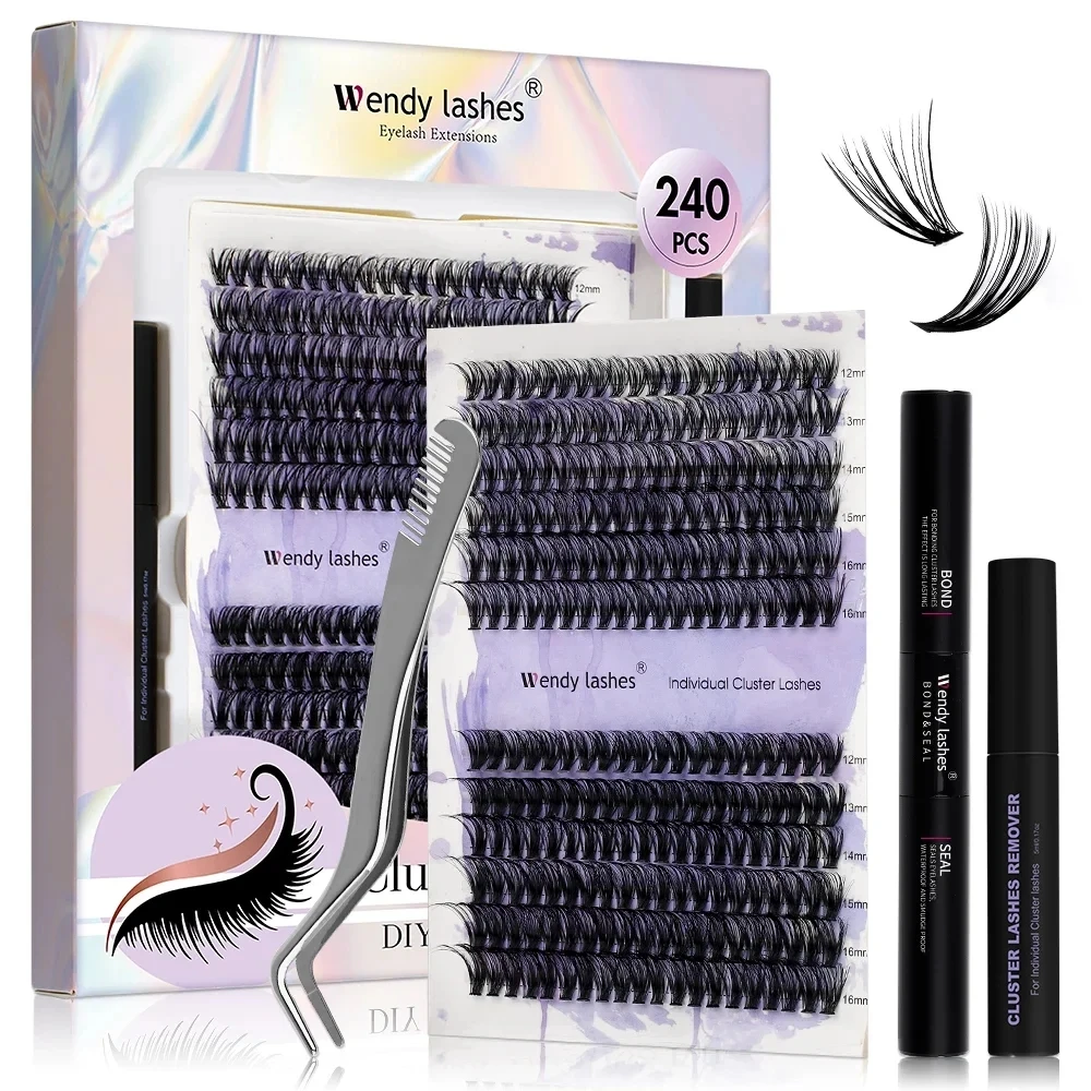 Wendy Lashes DIY Clusters Eyelash Kit Rapid Grafting Eyelash With 2in1 Lash Bond&Seal And Lash Glue Remover Tweezer Tool fake eyelashes lash extension kit eyelash set brow and lash kit