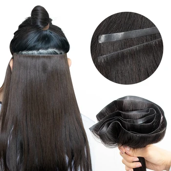 Nastro lungo invisibile Trama PU Fasci di capelli umani Capelli naturali reali Nastro iniettato senza soluzione di continuità e senza colla nelle estensioni dei capelli Estremità spesse