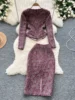 Celebrities Style Autumn Clothes Two-piece Sets Women's Clothing High-end Round Neck Sequined Jacket and Slim-fitting Skirt 4