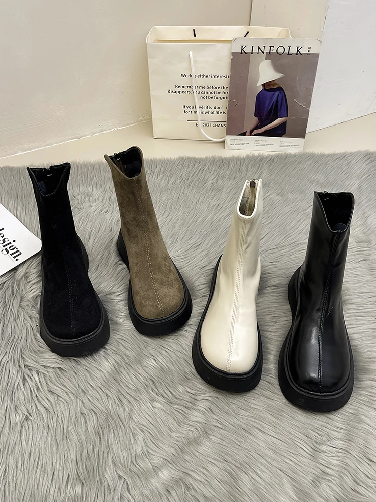 

Women's Rubber Boots Shoes Zipper Boots-Women Luxury Designer Flat Heel Clogs Platform Round Toe Rain 2022 Med Lolita Ladies Aut