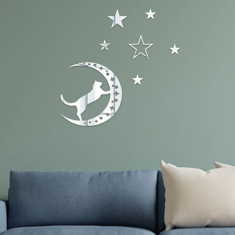 Cat moon stars acrylic self-adhesive wall paste for sofa background bedroom bed home room decoration