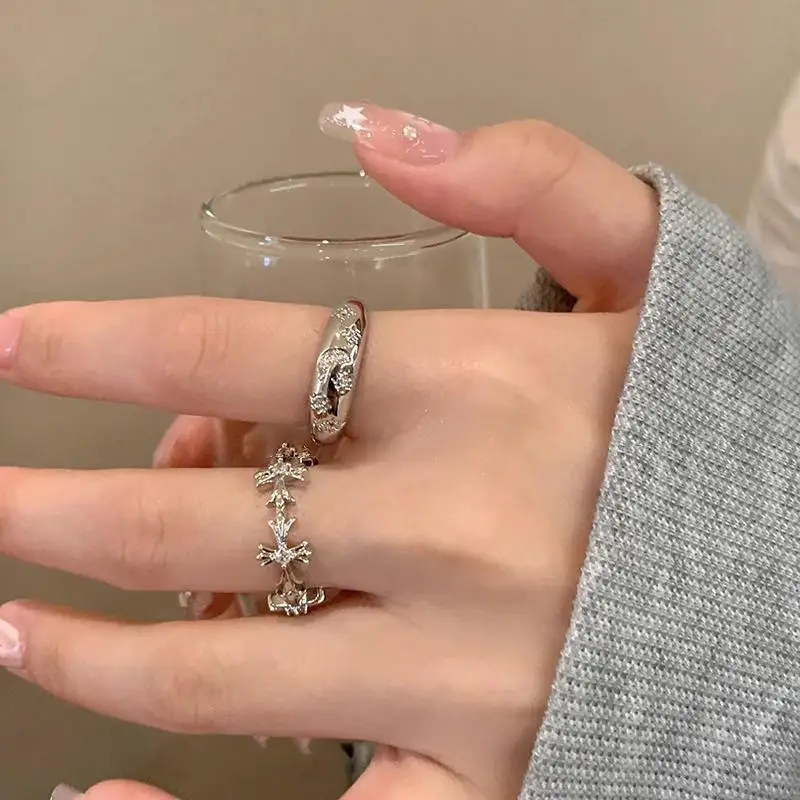 Gothic Cross Open Rings 1/2PCS For Women and Men Exquisite Diamond Jewelry