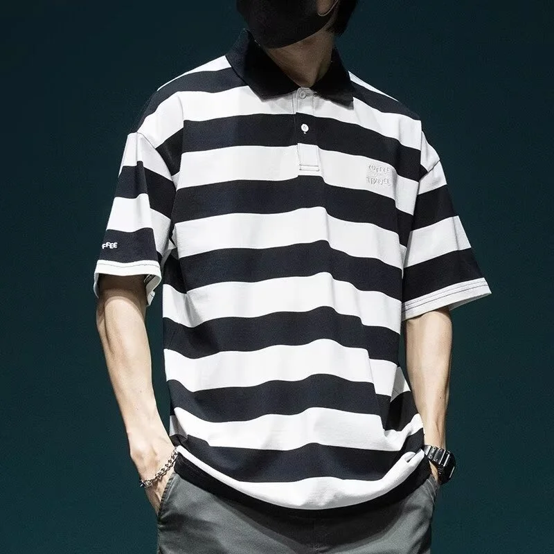 Summer Men's Striped Polo Golf Wear Tops 2024 Casual