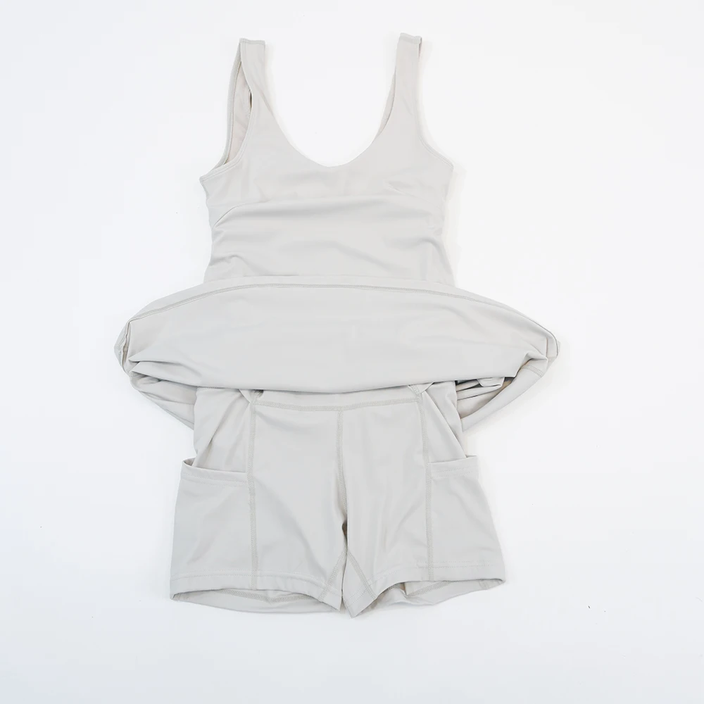 Summer New Sagging Casual Sports Dress Tennis Nude Badminton One Piece Breathable Inner Lining Chest Cushion Anti glare