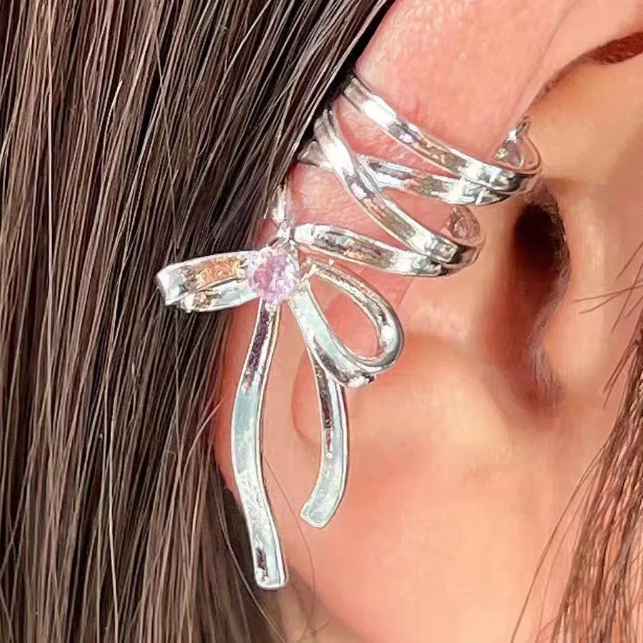 Girls New Ribbon Aesthetics Ear Clips Ballet Style Ribbon Bow-knot Ear Cuff Women Korean Fashion Kpop Earring Jewelry