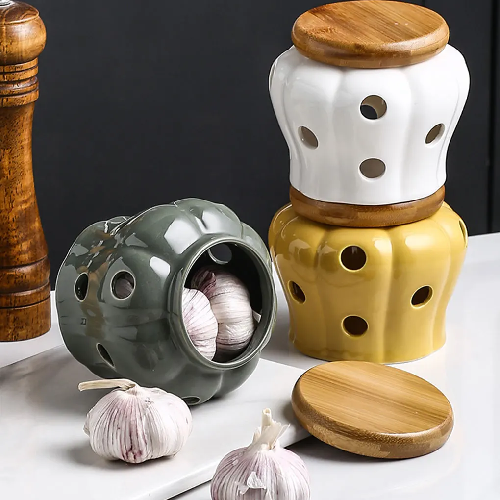 Ceramic Garlic Storage Container Ceramic Garlic Storage Jar Easy To Clean Kitchen Organizer Wide Application Hollow Ceramics