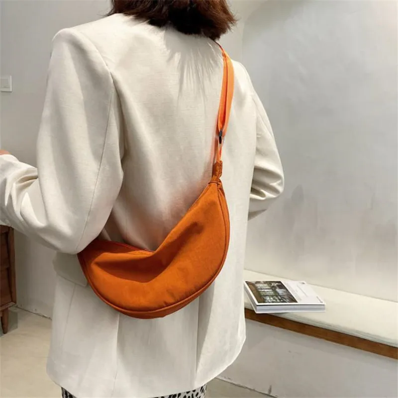 1pc Solid Color Nylon for Women Large Capacity Travel Crossbody Half Moon Daily Street Fanny Pack Waist Bag Purses and Handbags